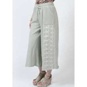 Ivy Jane Pants Women’s Size Small Side Border Knit‎ Cement Boho Wide Leg Crop
